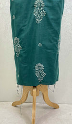 将图像加载到图库查看器中， Lucknowi 手工制作的棉质 Chikankari 未缝合 Kurti 面料 - Honc0941​​73