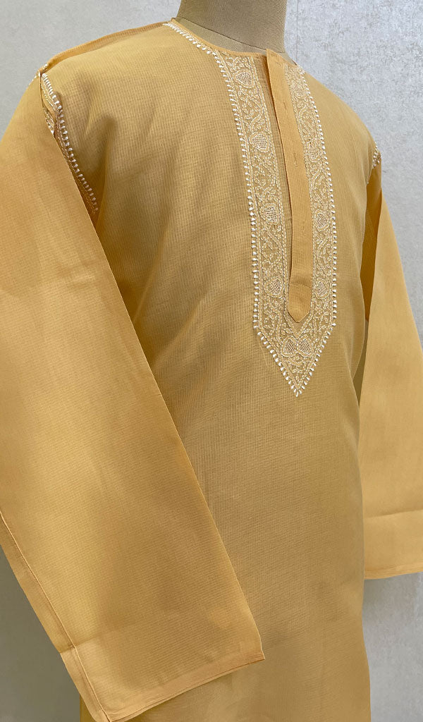 Men's Lucknowi Handcrafted Cotton Chikankari Kurta - HONC082445