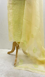 Load image into Gallery viewer, Women&#39;s Lucknowi Handcrafted Pure Organza Silk Chikankari Kurta Dupatta Set- HONC062273