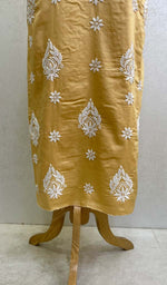 将图像加载到图库查看器中， Lucknowi 手工制作的棉质 Chikankari 未缝合 Kurti 面料 - Honc096031
