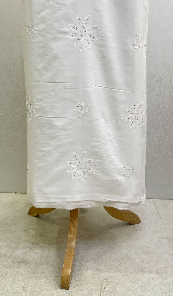 Lucknowi 手工制作的棉质 Chikankari 未缝合 Kurti 面料 - Honc089192