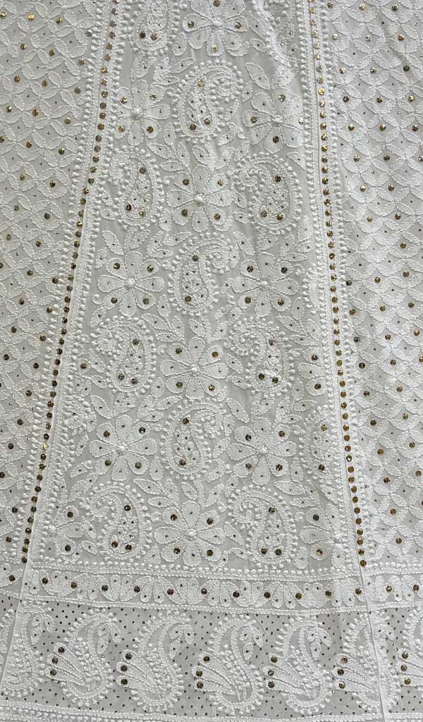 Women's Lakhnavi Handcrafted Viscose Georgette Chikankari Ghera  - HONC0110380