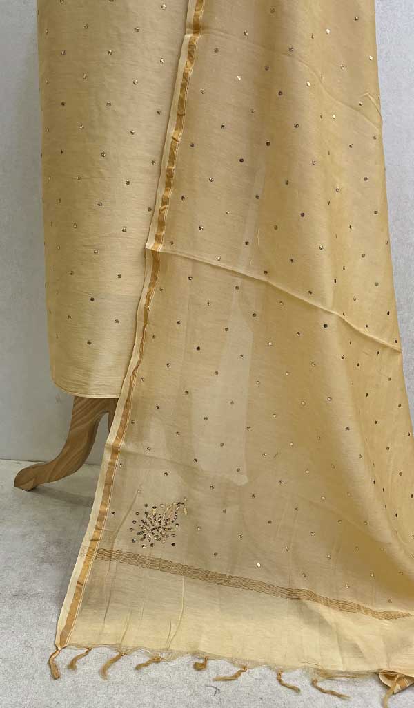 Women's Lakhnavi Handcrafted Chanderi Silk Chikankari Full Suit Material- HONC06060