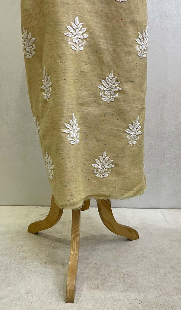 Women's Lakhnavi Handcrafted Chanderi Silk Chikankari Unstitched Kurti Fabric - Honc0119244