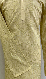 将图像加载到图库查看器中， Men&#39;s Lucknowi Handcrafted Cotton Chikankari Kurta - HONC0123622
