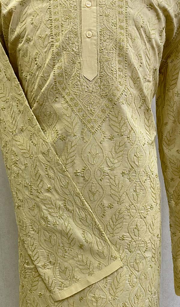 Men's Lucknowi Handcrafted Cotton Chikankari Kurta - HONC0123622