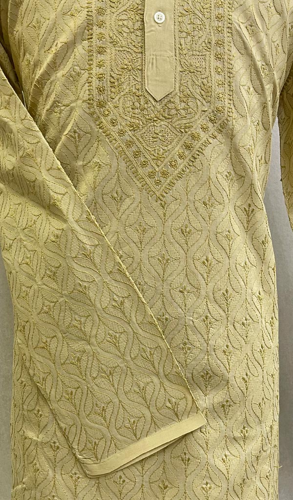 Men's Lucknowi Handcrafted Cotton Chikankari Kurta - HONC0123553