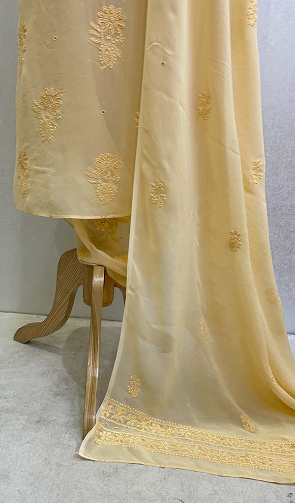 Lucknowi 手工粘胶乔其纱 Chikankari 西装材料 - HONC091967