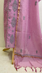 Load image into Gallery viewer, Women&#39;s Lakhnavi Handcrafted Chanderi Silk Chikankari Kurta Dupatta Set- HONC0112123