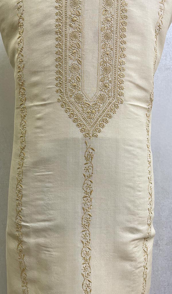 Lucknowi Handcrafted Munga Silk Chikankari Unstitched Men's Kurta Fabric -  HONC0104211