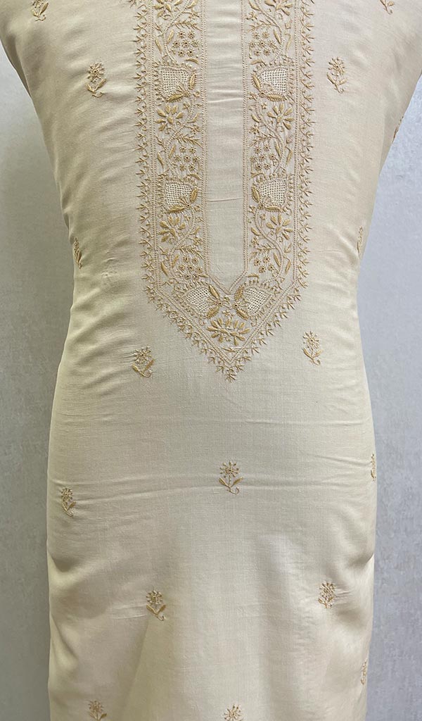 Lucknowi Handcrafted Munga Silk Chikankari Unstitched Men's Kurta Fabric - HONC0104209