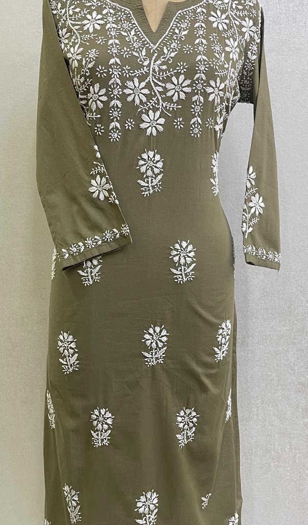 Mahek Women's Lucknowi Handcrafted Mul Cotton Chikankari KuRTI - HONC0110755