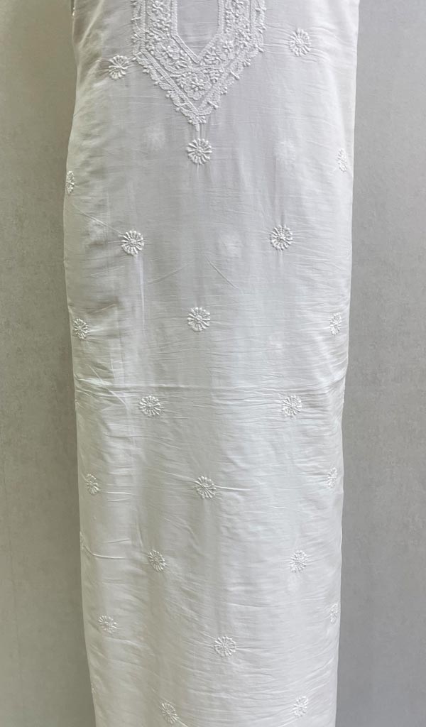 Lucknowi Handcrafted White Cotton Chikankari Unstitched Men's Kurta Fabric - HONC0124121