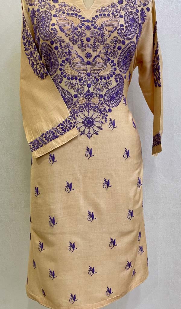 Women's Lakhnavi Handcrafted Tussar Silk Chikankari Kurti - HONC0109228