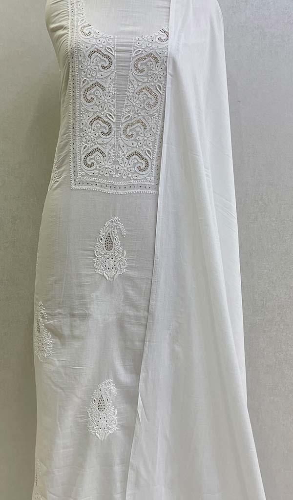 Lakhnavi 手工制作的棉质 Chikankari Kurta 和 Dupatta 套装 - Nc0465730