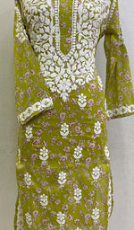 将图像加载到图库查看器中， Women&#39;s Lucknowi Printed Handcrafted Cotton Chikankari Kurti - HONC0130578
