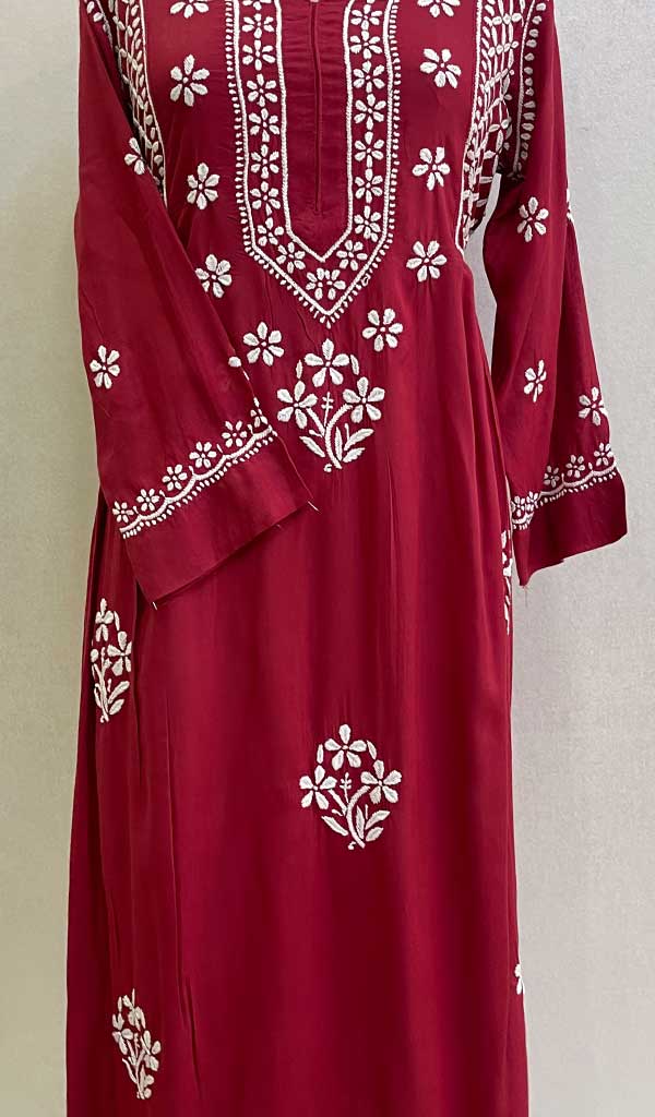 Women's Lucknowi Handcrafted Modal Cotton Chikankari Gown - HONC0122092