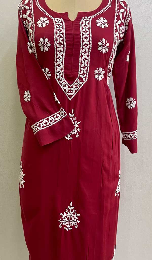 Women's Lucknowi Handcrafted Modal Cotton Chikankari Gown - HONC0122089