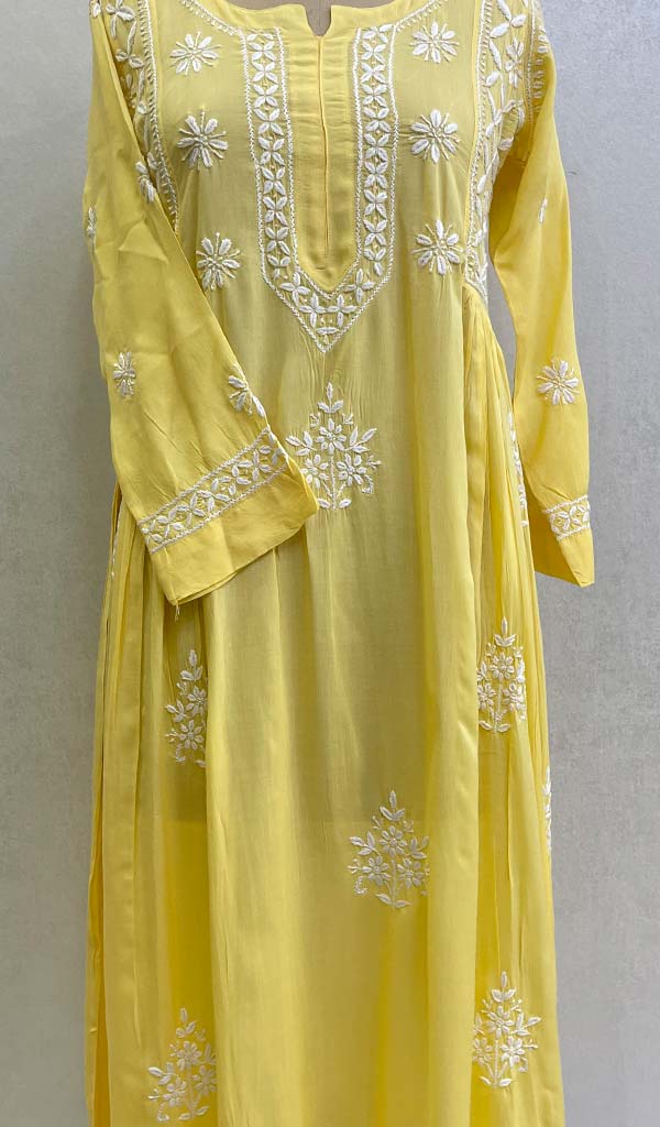 Women's Lucknowi Handcrafted Modal Cotton Chikankari Gown - HONC0122068