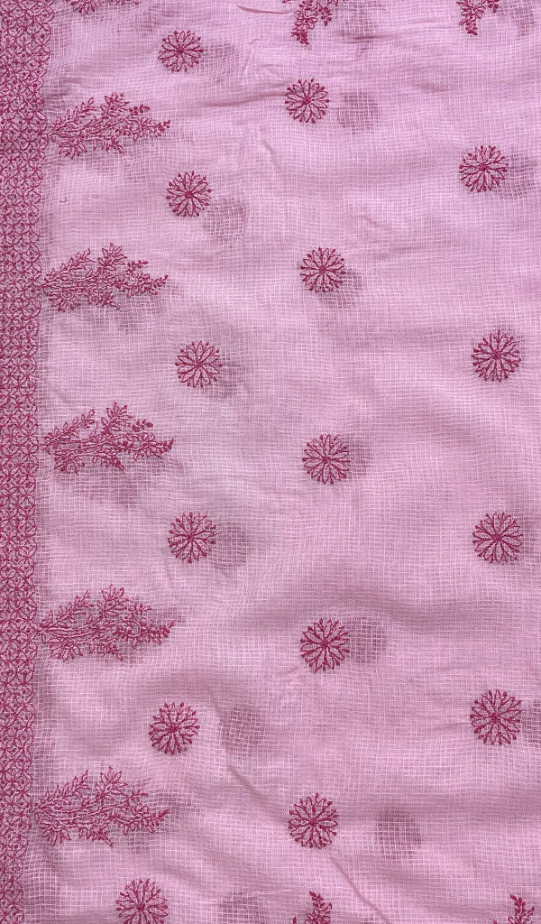 勒克瑙手工制作的 Kota 棉 Chikankari Dupatta - Honc0116365