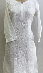 Load image into Gallery viewer, Women&#39;s Lucknowi Handcrafted White Cotton Chikankari Kurti - HONC0132347
