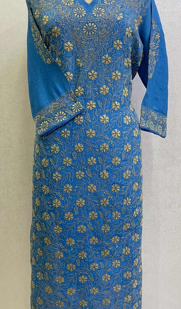 Women's Lucknowi Handcrafted Silk Chikankari Kurti - HONC0109234
