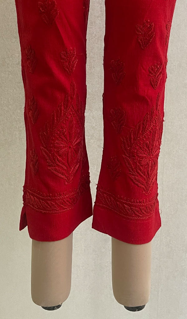 Women's Lucknowi Handcrafted Linen Cotton Chikankari Pant - HONC0134355