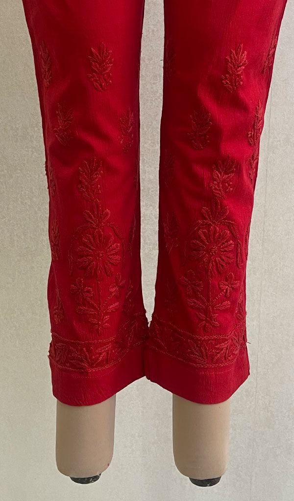 Women's Lucknowi Handcrafted Linen Cotton Chikankari Pant - HONC0134346