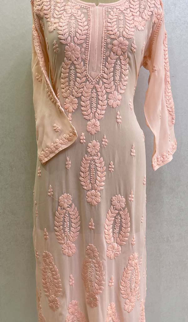 Women's Lakhnavi Handcrafted Viscose Georgette Chikankari Kurti - HONC044021