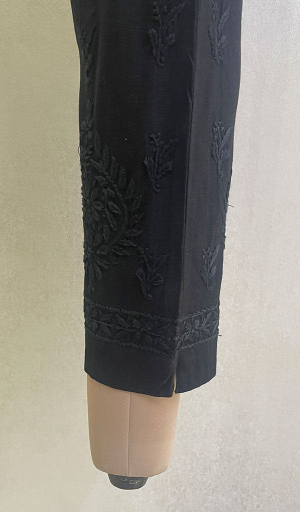 Lucknowi 手工制作亚麻棉 Chikankari 裤子 - HONC0137024 