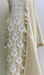 将图像加载到图库查看器中， Lucknowi 手工制作的 Kota Chanderi Chikankari Kurta 和 Dupatta 套装 - Honc089014
