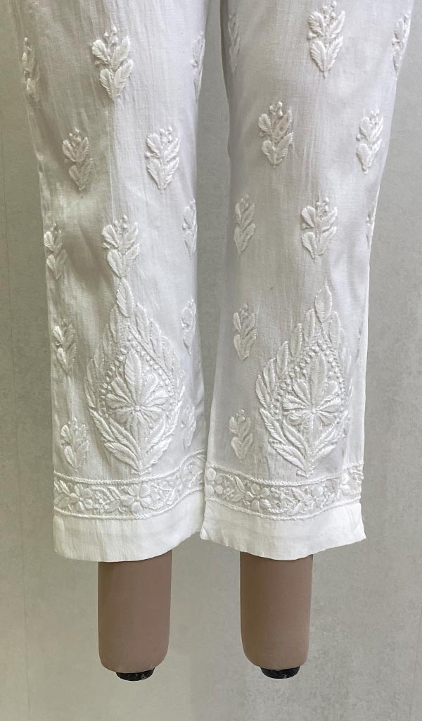 Lucknowi 手工制作亚麻棉 Chikankari 裤子 - HONC0137050 