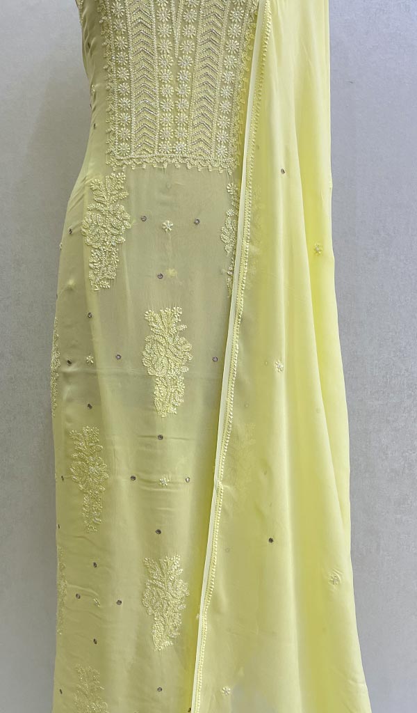 Women's Lucknowi Handcrafted Viscose Georgette Chikankari Suit Material  - Honc0130316
