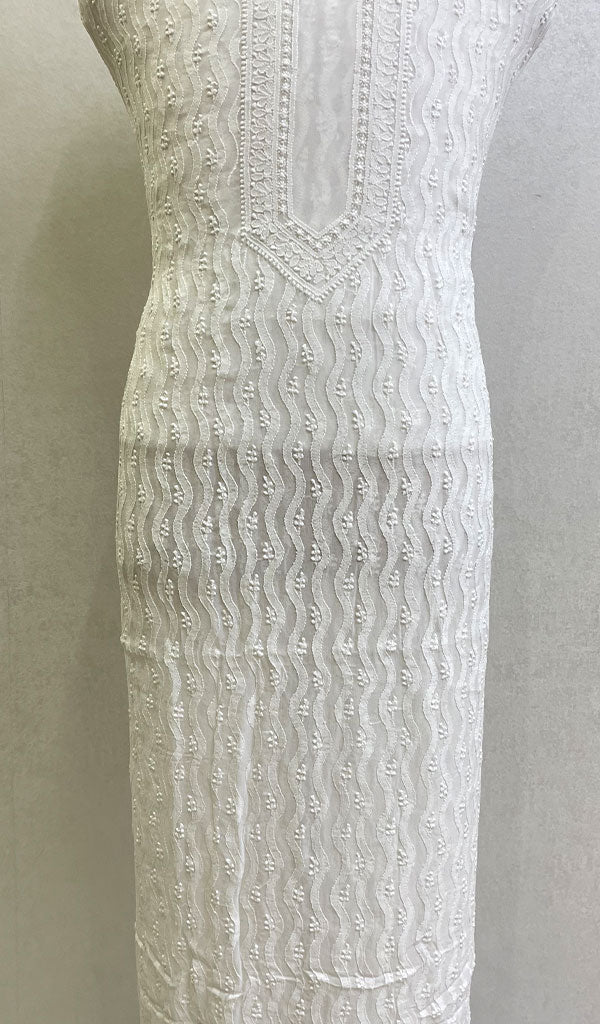 Lucknowi Handcrafted  Viscose Georgette Chikankari Unstitched Men's Kurta Fabric - HONC0122114