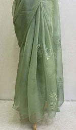 Load image into Gallery viewer, Women&#39;s Lucknowi Handcrafted Pure Organza Silk Chikankari Saree - HONC0105417