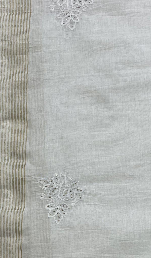 Lakhnavi 手工制作 Chanderi 丝绸 Chikankari Dupatta - Honc029527
