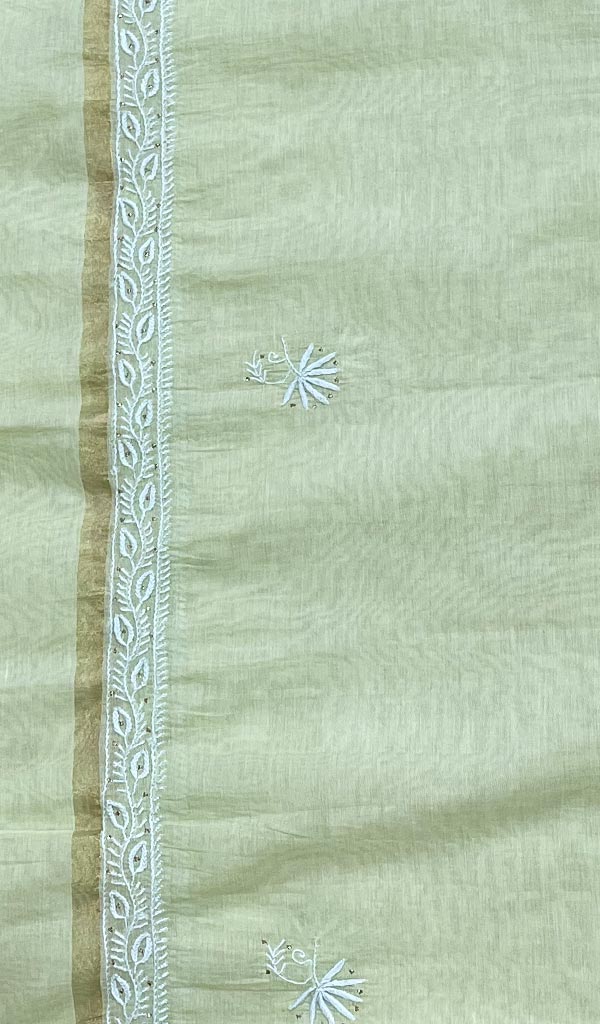 Women's Lakhnavi Handcrafted Chanderi Silk Chikankari Dupatta - Honc0108744