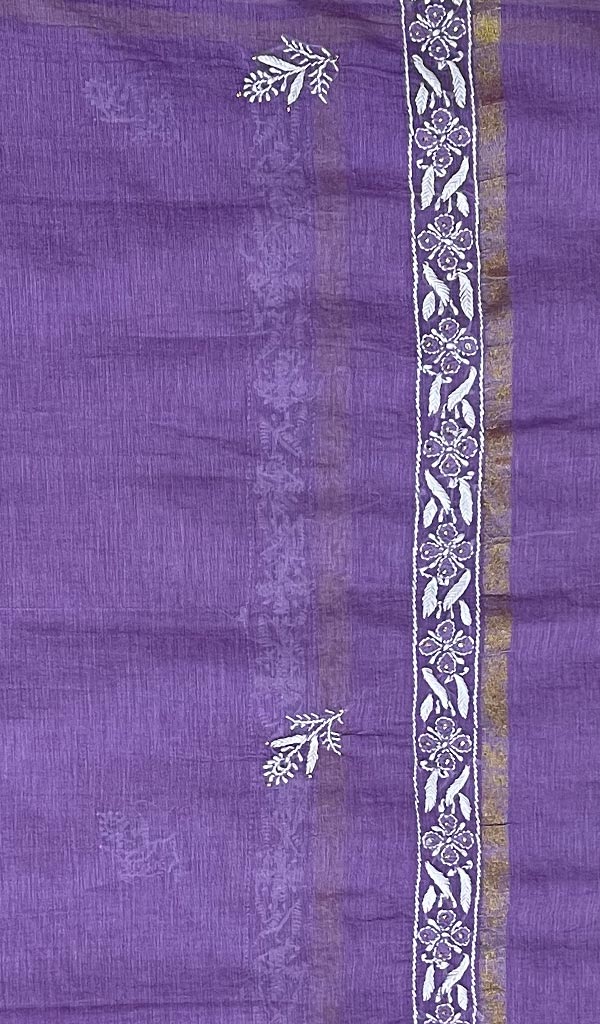 Women's Lakhnavi Handcrafted Chanderi Silk Chikankari Dupatta - Honc0108746