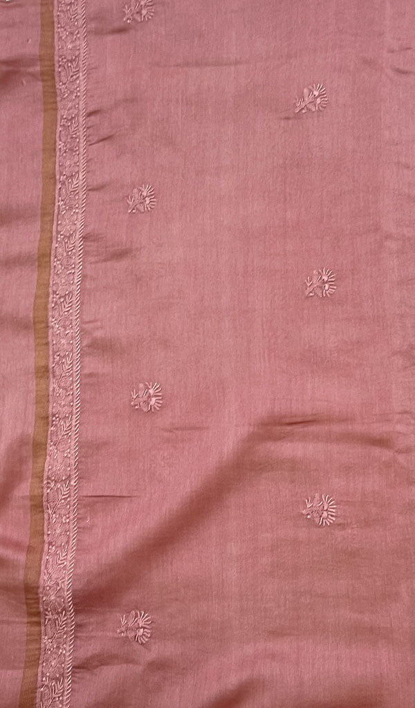 Lakhnavi 手工制作 Chanderi 丝绸 Chikankari Dupatta - Honc0108726
