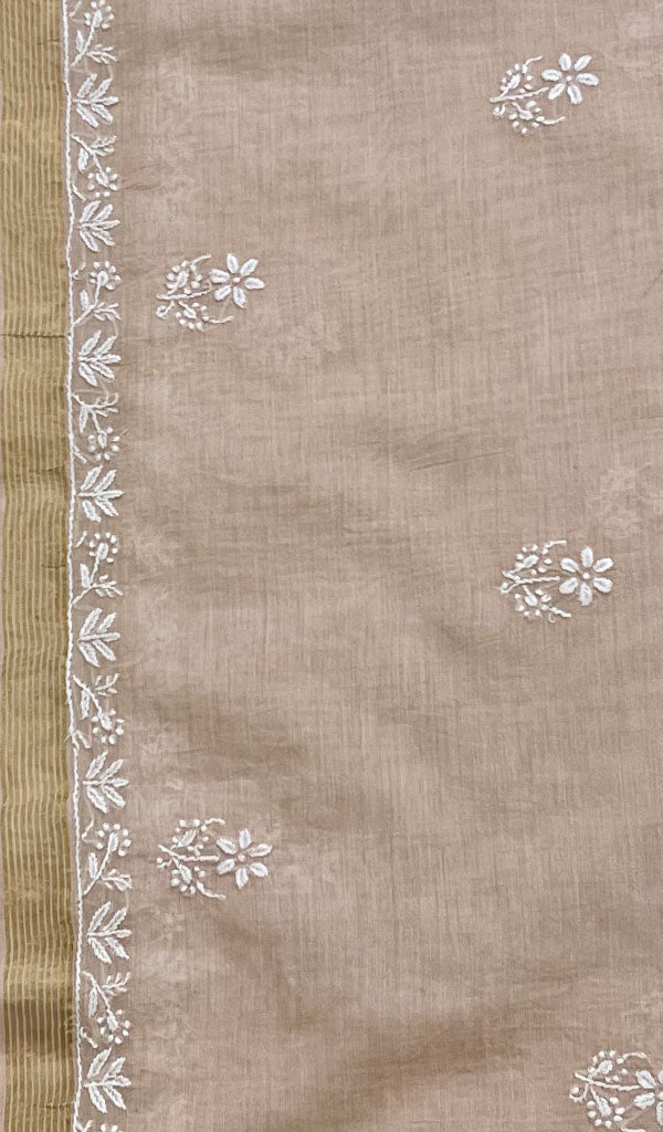 Lakhnavi 手工制作 Chanderi 丝绸 Chikankari Dupatta - Honc0108753