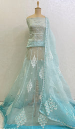 Load image into Gallery viewer, Women&#39;s Lakhnavi Handcrafted Bridal Pure Organza Chikankari Lehenga Set -HONC0152404
