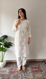 Women's Lucknowi Handcrafted Muslin Chikankari Kurti - HONC0149461