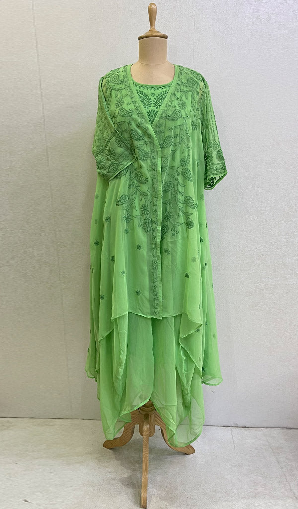Haaya Women's Lakhnavi Handcrafted Faux-Georgette Chikankari Shrug and Dress Set - HONC0137233