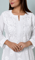 Women's Lucknowi Handcrafted Mul Cotton Chikankari Kurti- HONC0158917