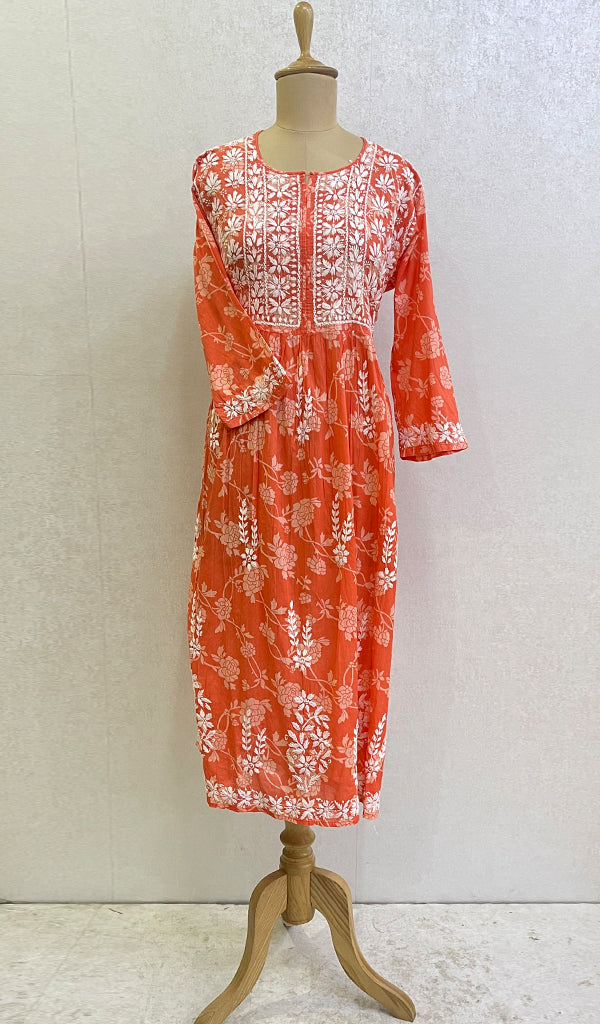 Women's Lucknowi Handcrafted Printed Cotton Chikankari Gown - HONC0150799
