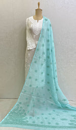 将图像加载到图库查看器中， 勒克瑙手工制作的 Kota 棉 Chikankari Dupatta - Honc0120275
