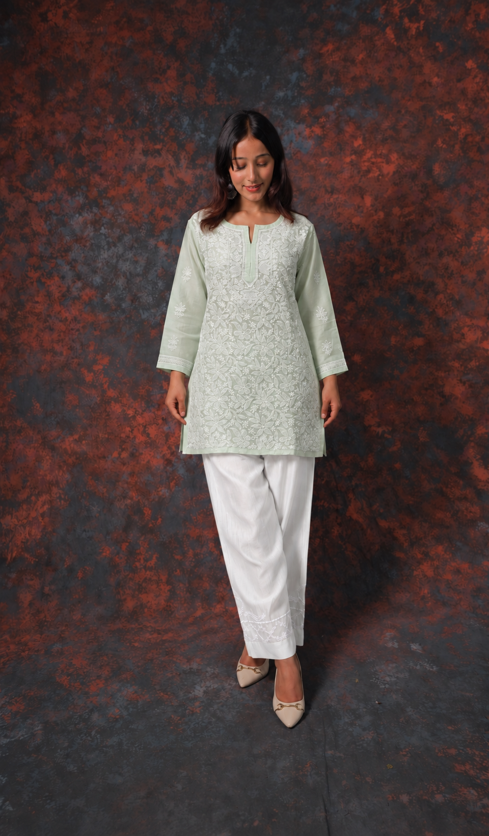Women's Lakhnavi Handcrafted Cotton Chikankari Top - HONC0392432