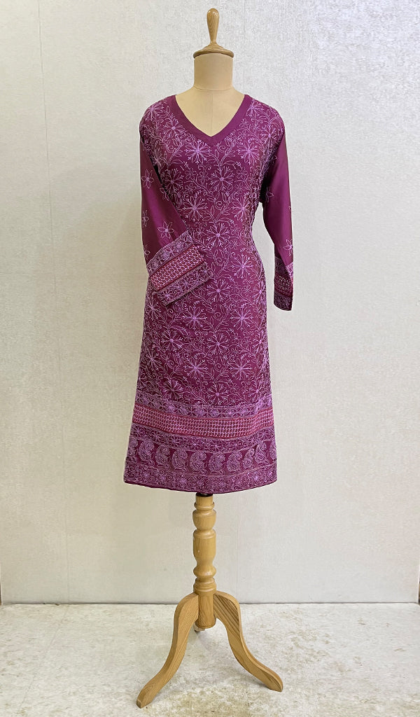 Sareeba Women's Lakhnavi Handcrafted Tussar Silk Chikankari Kurti - HONC0155740