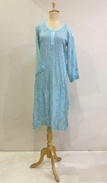 将图像加载到图库查看器中， Women&#39;s Lakhnavi Handcrafted Viscose Georgette Chikankari Kurti - HONC0204863
