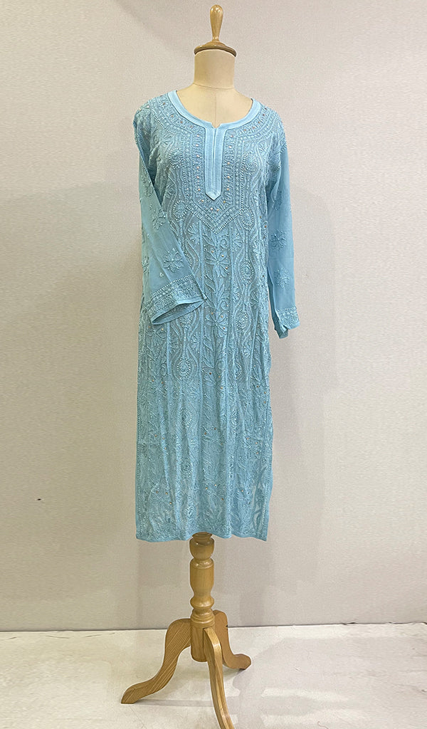 Women's Lakhnavi Handcrafted Viscose Georgette Chikankari Kurti - HONC0204822